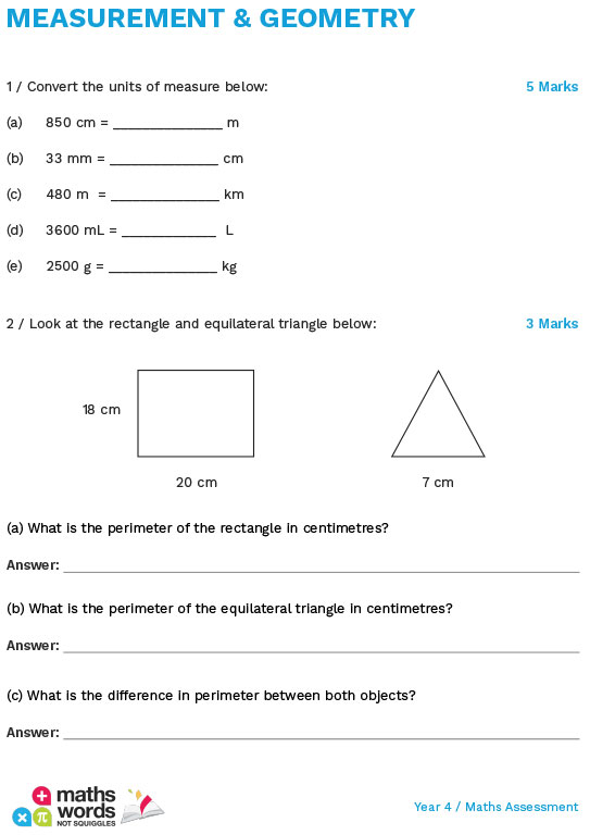 Measurement and Geometry Assessment Copy